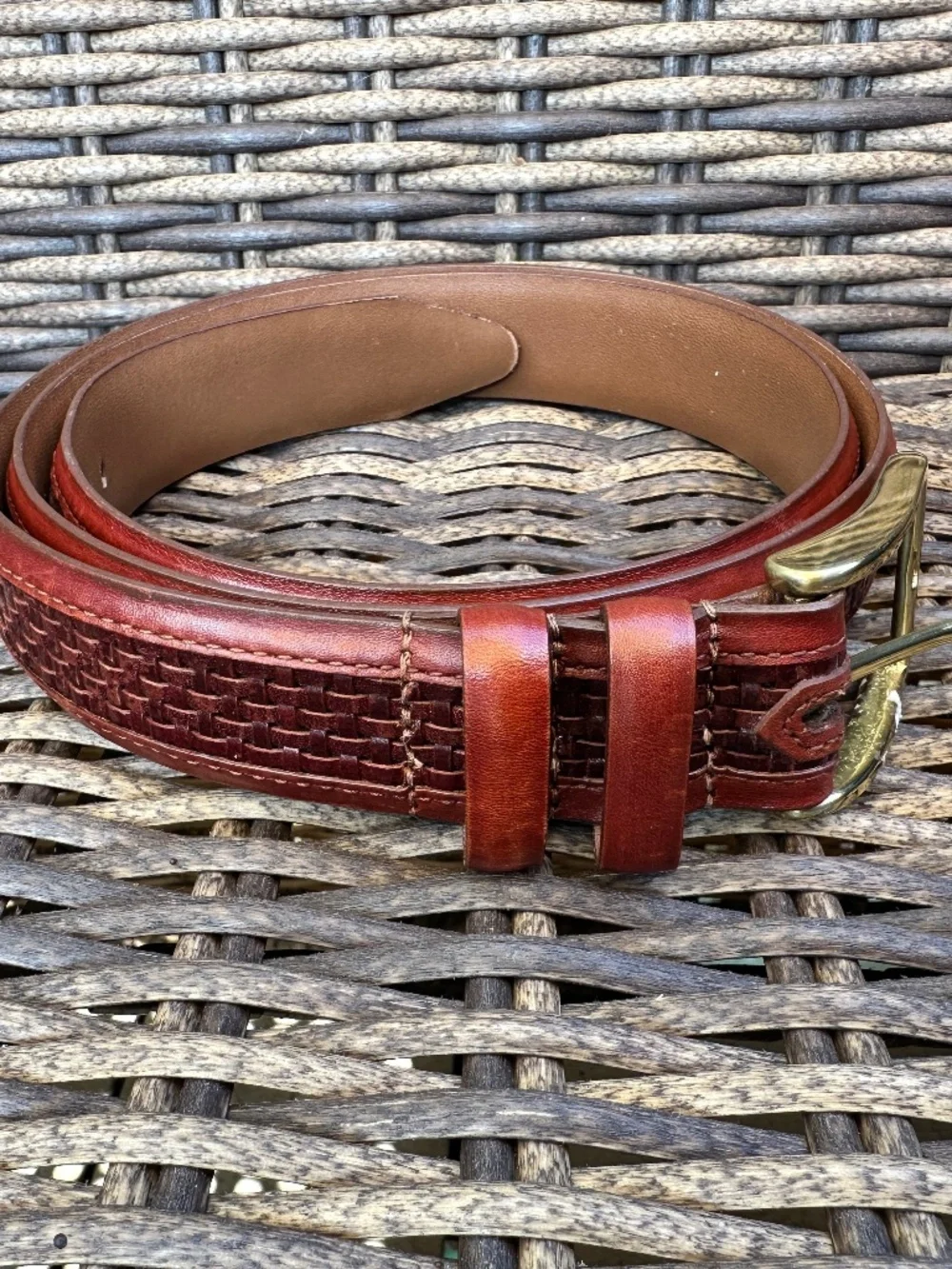 ALLEN EDMONDS Cognac Brown Woven Calfskin Leather Dress Belt 28006 USA Sz 42